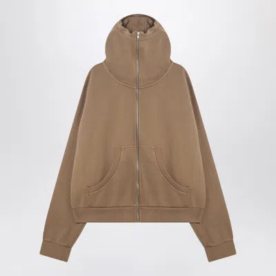Entire Studios Zip Up Cotton Sweatshirt Hooded Kangaroo Pocket In Brown