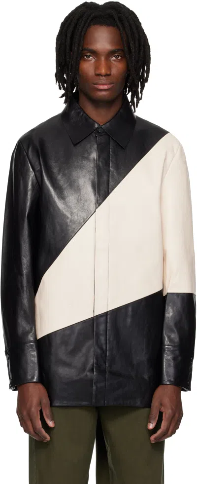 Entire Studios Black & Off-white Block Leather Shirt