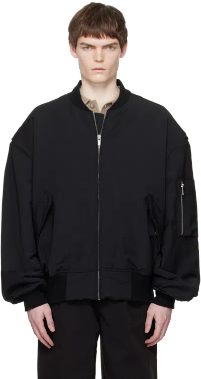 Entire Studios Black Broad Wool Bomber Jacket