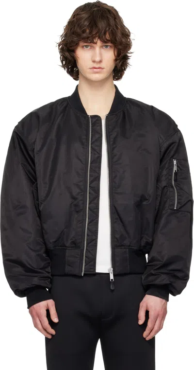 Entire Studios Black Cropped Broad Bomber Jacket
