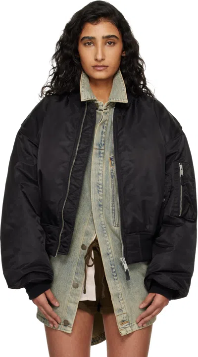 Entire Studios Black Cropped Broad Bomber Jacket In Brown