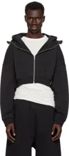 Entire Studios Black Cropped Full Zip Hoodie In Soot