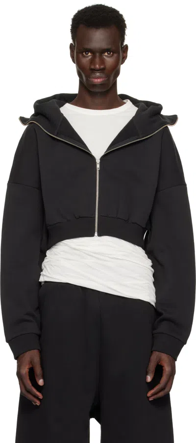 Entire Studios Black Cropped Full Zip Hoodie In Soot