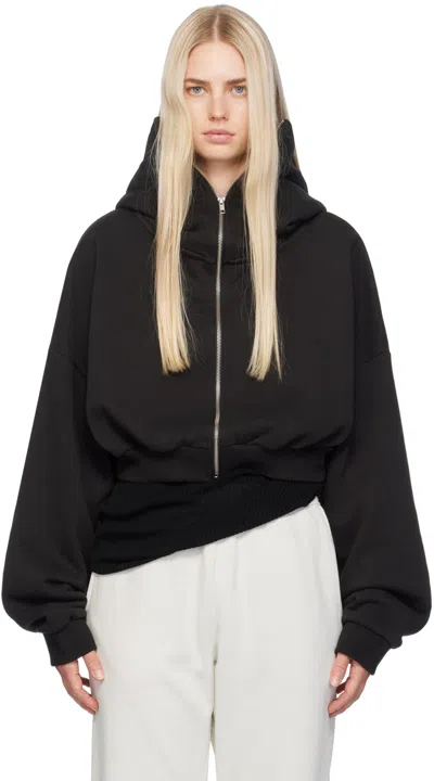 Entire Studios Black Cropped Full Zip Hoodie In Soot