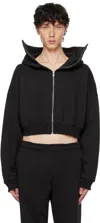Entire Studios Black Cropped Full Zip Hoodie In Soot