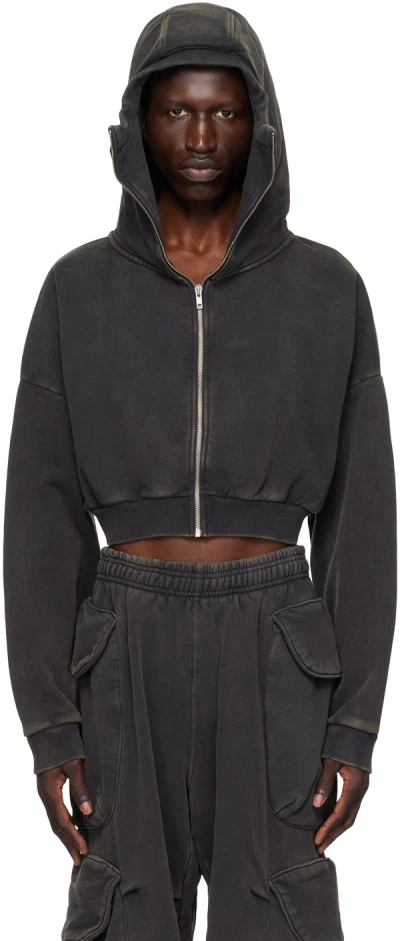 Entire Studios Black Cropped Full Zip Hoodie In Washed Black