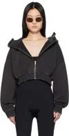 Entire Studios Black Cropped Full Zip Hoodie In Washedblack