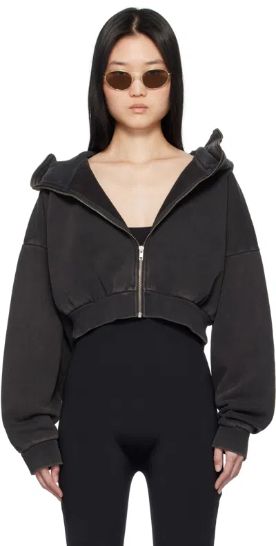 Entire Studios Black Cropped Full Zip Hoodie In Washedblack