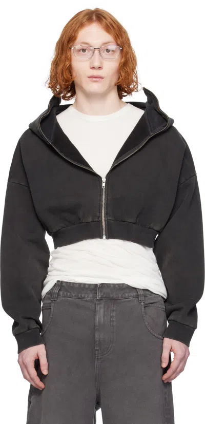 Entire Studios Black Cropped Full Zip Hoodie In Washedblack