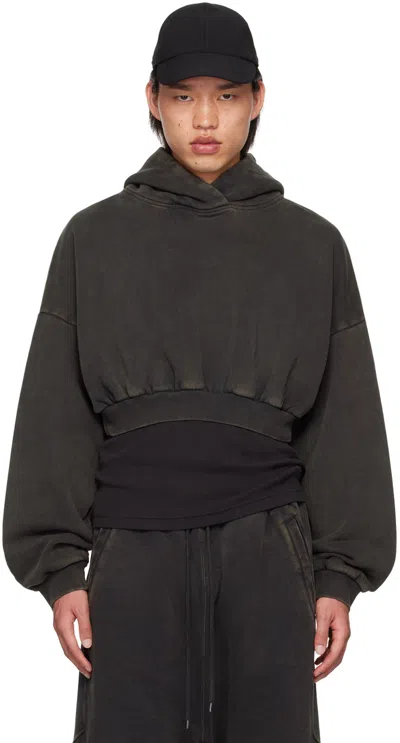 Entire Studios Heavy Cropped Hoodie In Washed Black