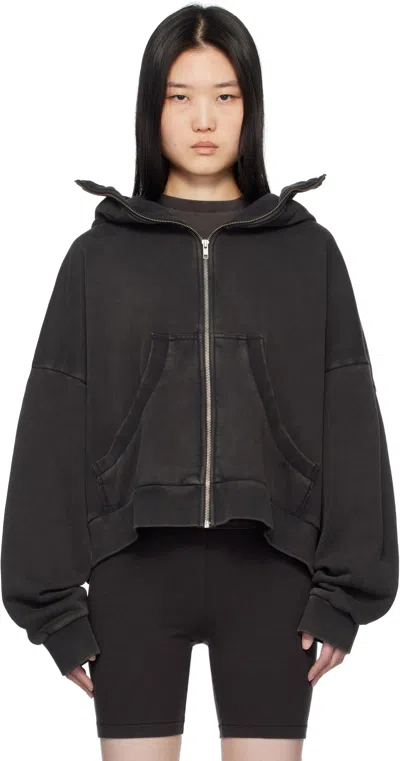 Entire Studios Black Full Zip Hoodie In Washed Black