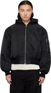 Entire Studios Black Hooded Broad Bomber Jacket In Oil