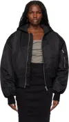 ENTIRE STUDIOS BLACK HOODED BROAD BOMBER JACKET