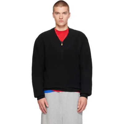 Entire Studios V-neck Elbow-patch Sweater In Black