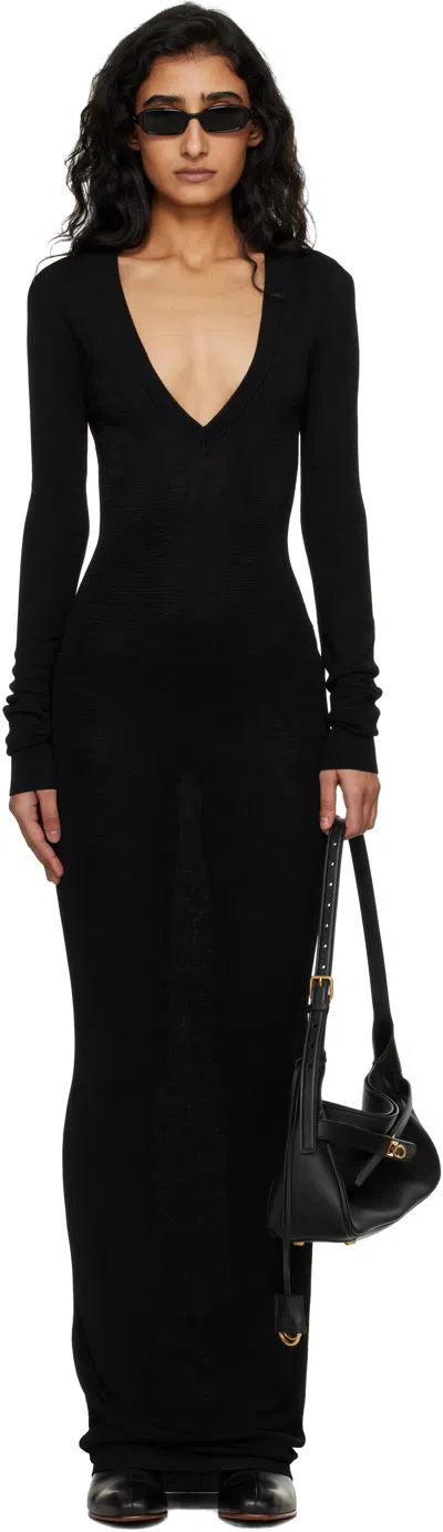 Entire Studios Black Long Sleeve V Neck Maxi Dress