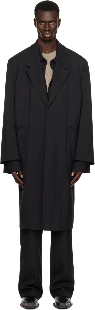 Entire Studios Black Single Breasted Coat In Blackwool
