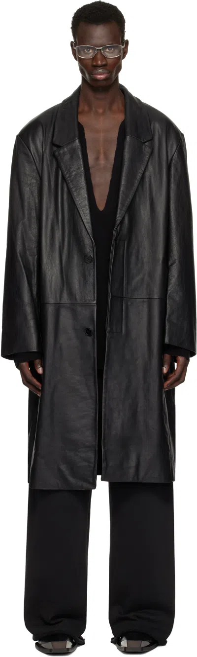 Entire Studios Black Single Breasted Leather Coat In Blackleather