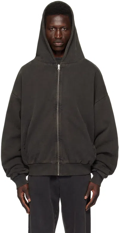 Entire Studios Black Thermal Hoodie In Washed Black