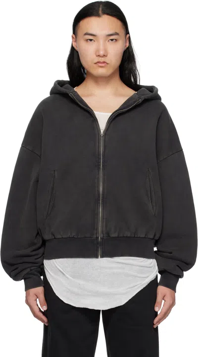 Entire Studios Black Thermal Hoodie In Washedblack