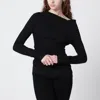 Entire Studios Draped Detail Long Sleeve Round Neck Top In Black