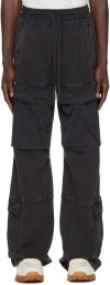 Entire Studios Cargo Cotton Joggers Drawstring Detail In Washed Black