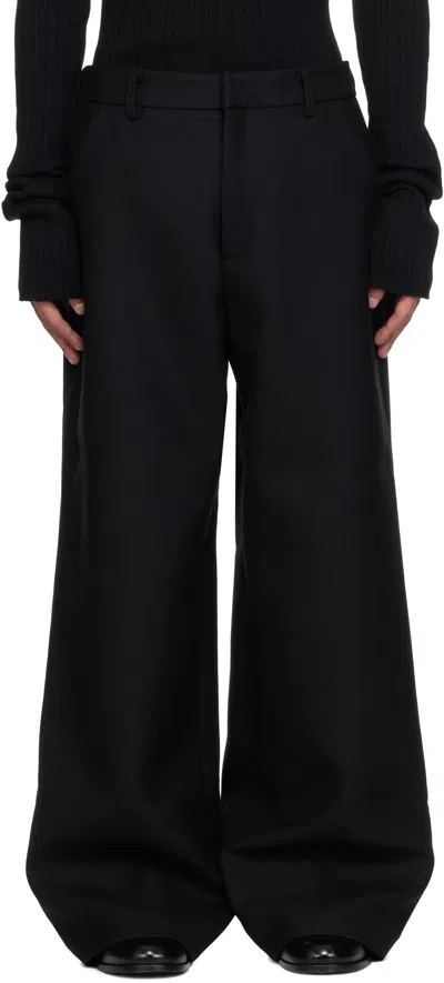 Entire Studios Black Wideleg Trousers In Blackwool
