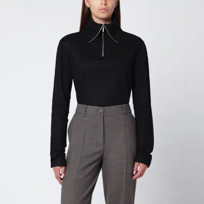 Entire Studios Black Wool Zipcollar Top