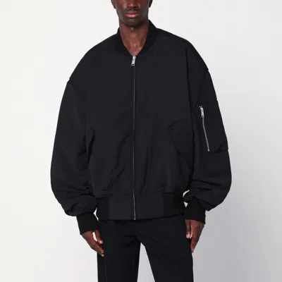 ENTIRE STUDIOS BLACK ZIP-UP BOMBER JACKET IN WOOL BLEND