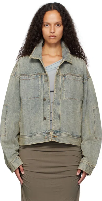 Entire Studios Blue Shrunken Denim Jacket In Surfacewave