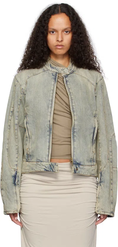 Entire Studios Blue Moto Denim Jacket In Surface Wave