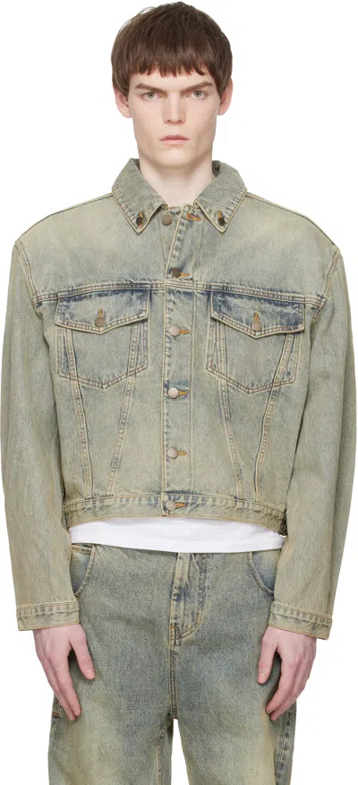 Entire Studios Blue Shrunken Denim Jacket In Green