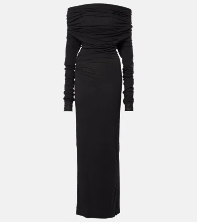 Entire Studios Long Wool Dress Draped Neckline In Black