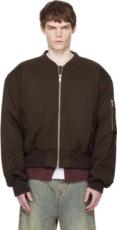 Entire Studios Brown Cropped Broad Bomber Jacket In Animal Print