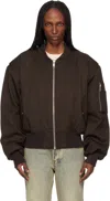 Entire Studios Brown Cropped Broad Suiting Bomber Jacket In Brown