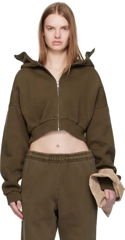 Entire Studios Brown Cropped Full Zip Hoodie
