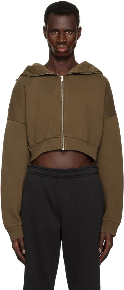 Entire Studios Brown Cropped Full Zip Hoodie In Brunette