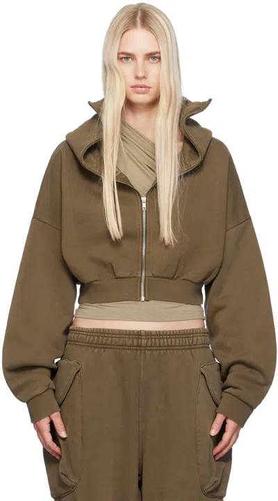 Entire Studios Brown Cropped Full Zip Hoodie In Brunette