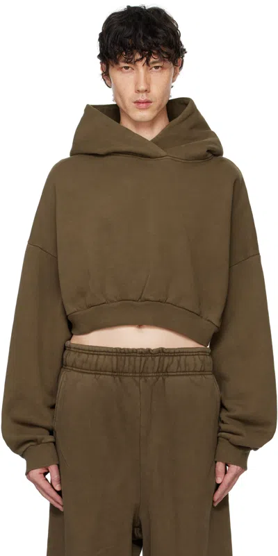 Entire Studios Brown Cropped Heavy Hoodie In Brunette