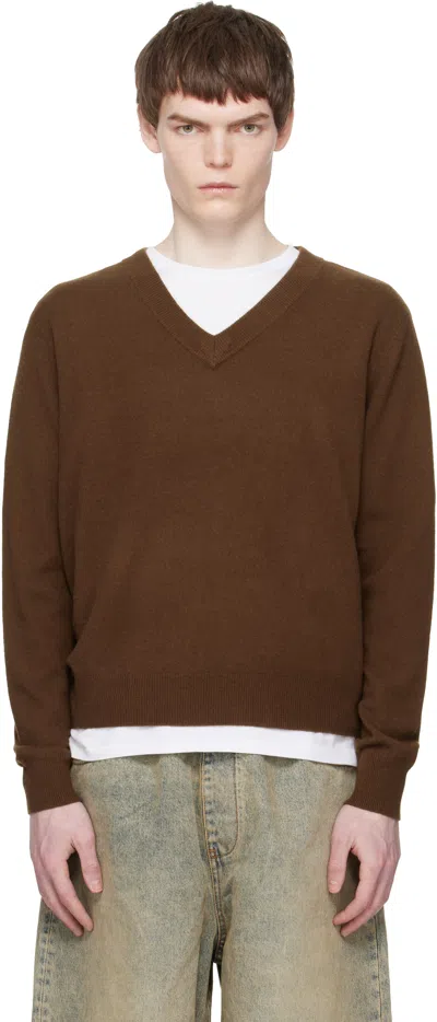 Entire Studios Brown Knit V Neck Sweater In Multi