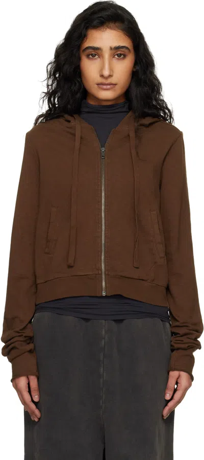 Entire Studios Brown Lightweight Cropped Zip Up Hoodie