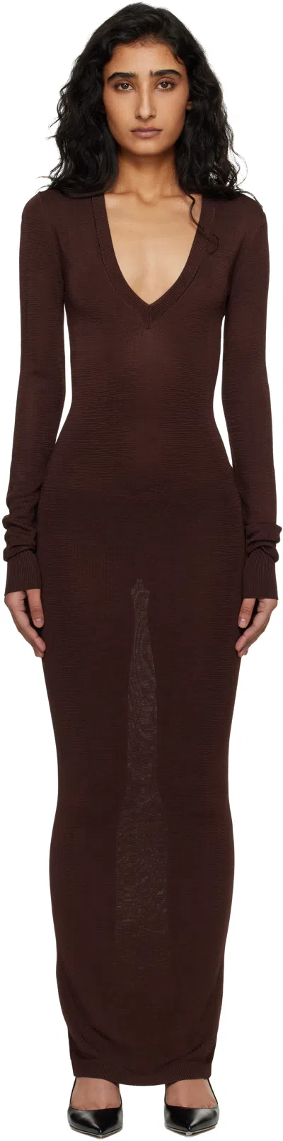 Entire Studios Brown Long Sleeve V Neck Maxi Dress