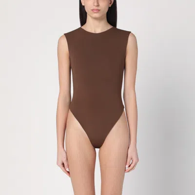 ENTIRE STUDIOS BROWN NYLON-BLEND BODYSUIT