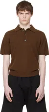 Entire Studios Front Half Button Placket Sweater Polo With Ribbed Cuffs And Hem In Brown