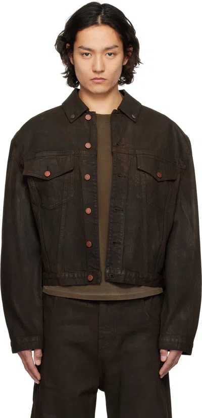 Entire Studios Brown Shrunken Denim Jacket In Mud