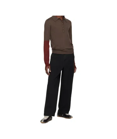 ENTIRE STUDIOS BROWN SPLIT SLEEVE POLO