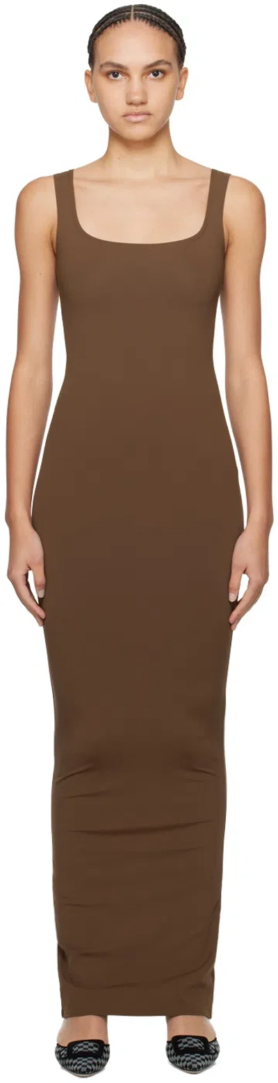 Entire Studios Brown Square Neck Maxi Dress In Brunette