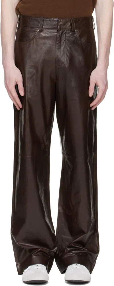 Entire Studios Brown Straight Leg Leather Pants