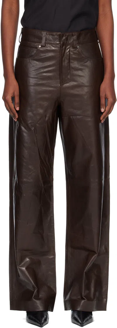 Entire Studios Brown Straight Leg Leather Pants