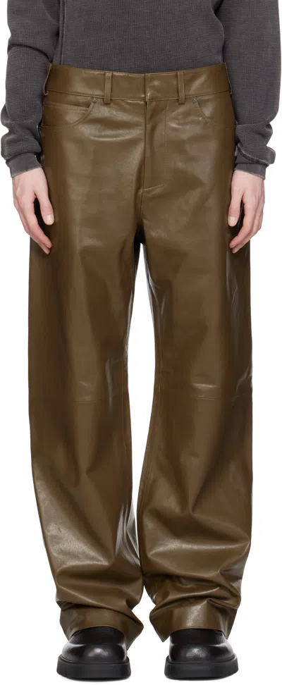 Entire Studios Brown Straight Leg Leather Pants In Pecan