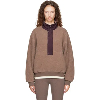 ENTIRE STUDIOS BROWN SYSTEM HALF ZIP FLEECE SWEATER